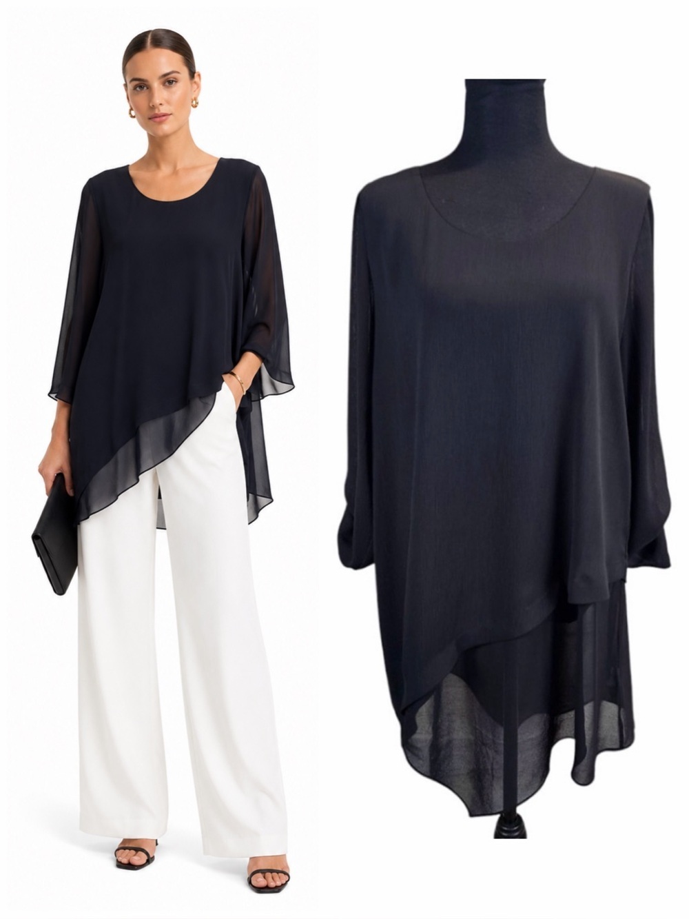 Soft Surroundings Womens Asymmectrical Hem Tunic Medium Black Minimalist Fairy
